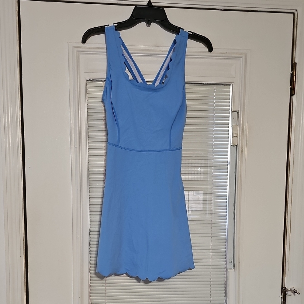 Trac Sky Blue Scalloped Hem Tank Mini Dress